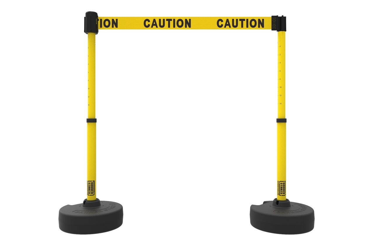 Banner Stakes Plus Barrier Set X2 With Yellow, Double-Sided "Caution" Banner